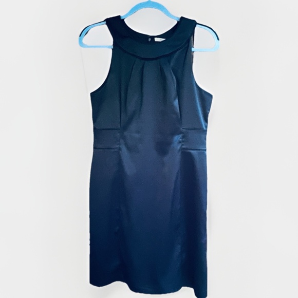 RW&CO Black Satin Knee Length Lined Cocktail Evening Fitted Sheath Dress 10 - Picture 2 of 10